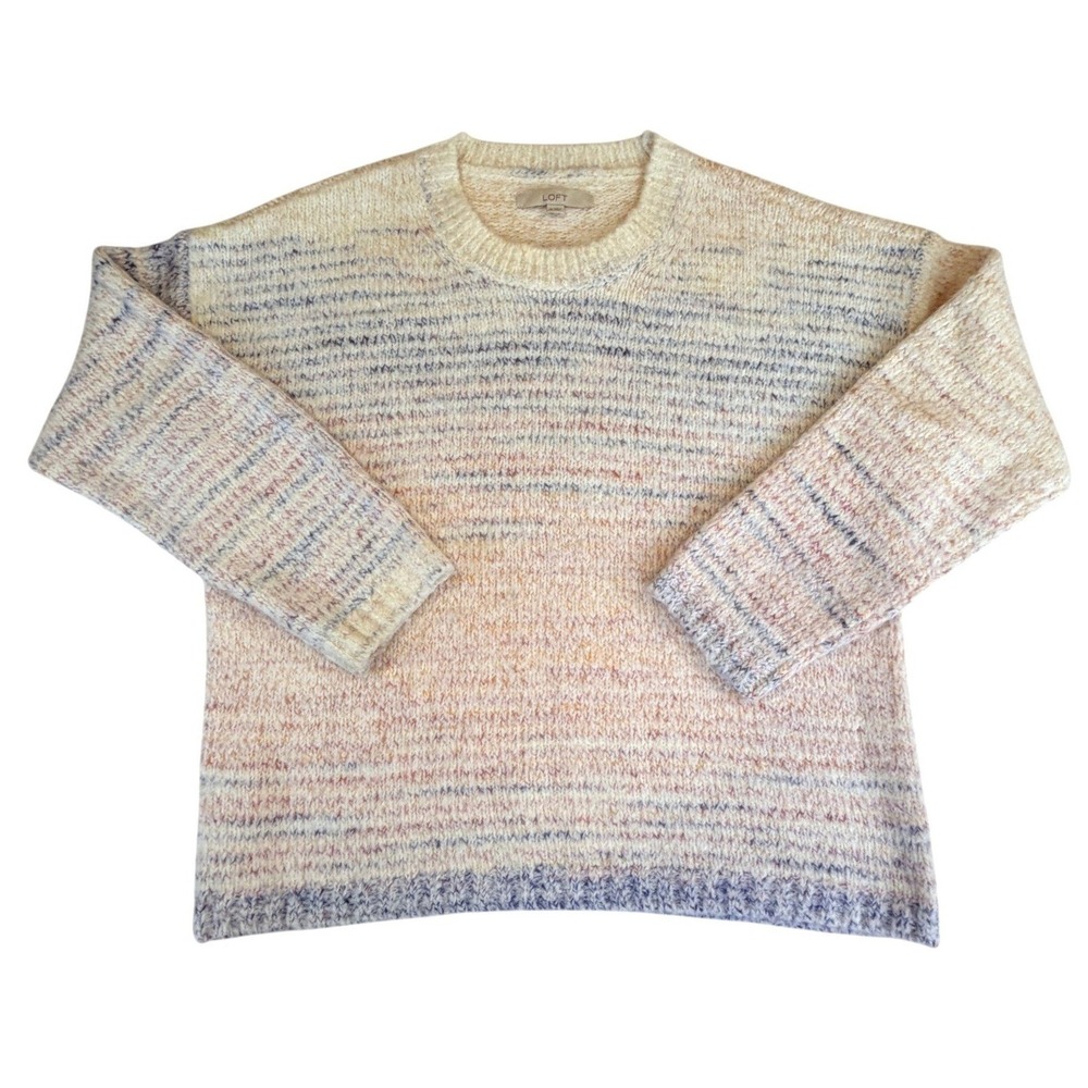Loft XL Space Dye Crew Neck Sweater Multicolor Pastel Knit Pullover Relaxed Fit